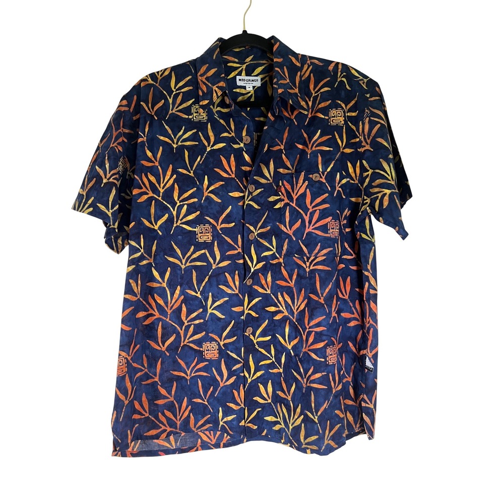 Mad Gringo Batik Medium‎ Short Sleeve Button Up Camp Shirt - Tropical Leaf Print
